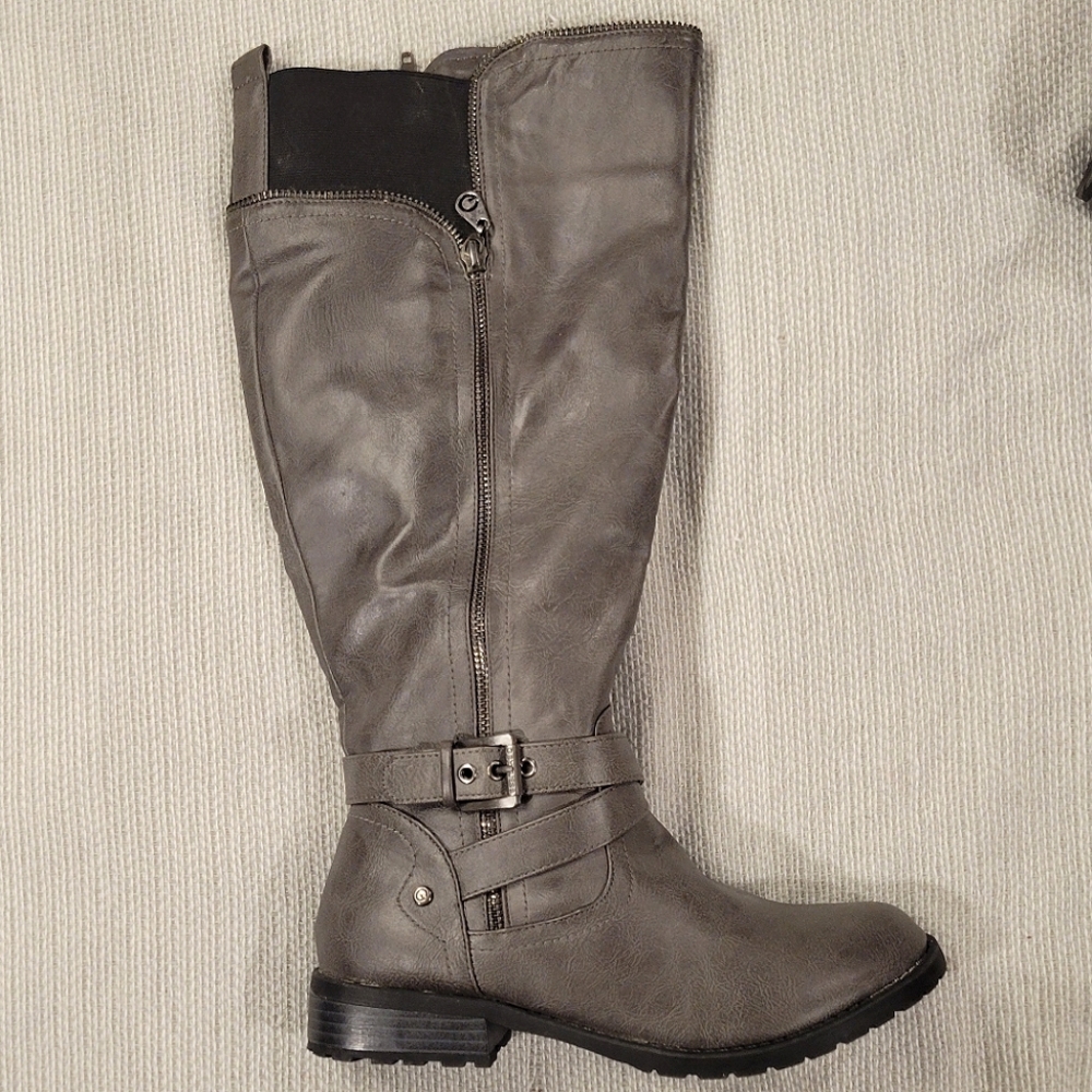 Gray Guess Wide Calf Tall Boots Zip Buckles Riding "Halsey" 7.5, Barely Worn - Picture 8 of 16